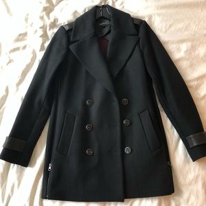 Mackage Black Wool Coat with Leather Details